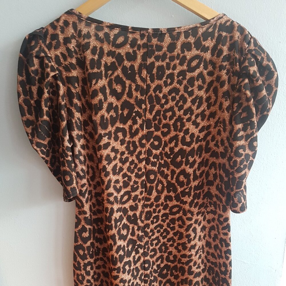Boohoo Leopard Print Bodycon Mini dress with Puff Sleeve size 12 - Picture 7 of 8
